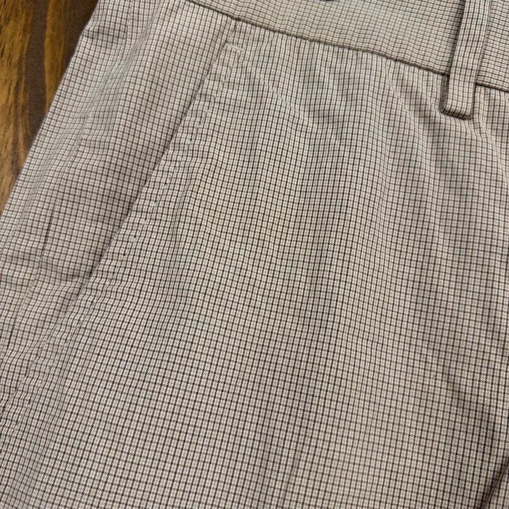 Banana Republic Mens Pants Tan Brown Black Plaid Straight Lightweight 35x30